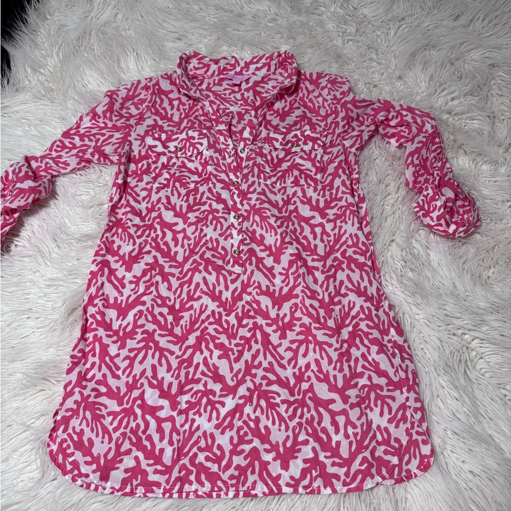 Lilly Pulizer Captiva Tunic Size Small Coral Shirt Dress Coverup Cotton